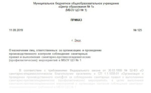 Приказ о назначении ответственных руководиетлей за организацию производственного контроля